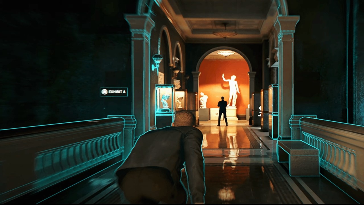 Gameplay screenshot showing stealth mechanics in action